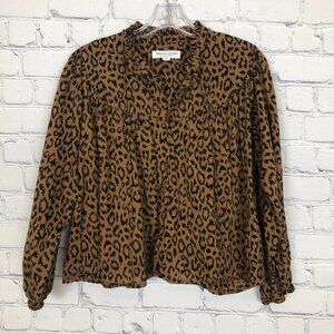 Emerson Fry India Collection Emmaline Blouse Size XS Brown Leopard Print
